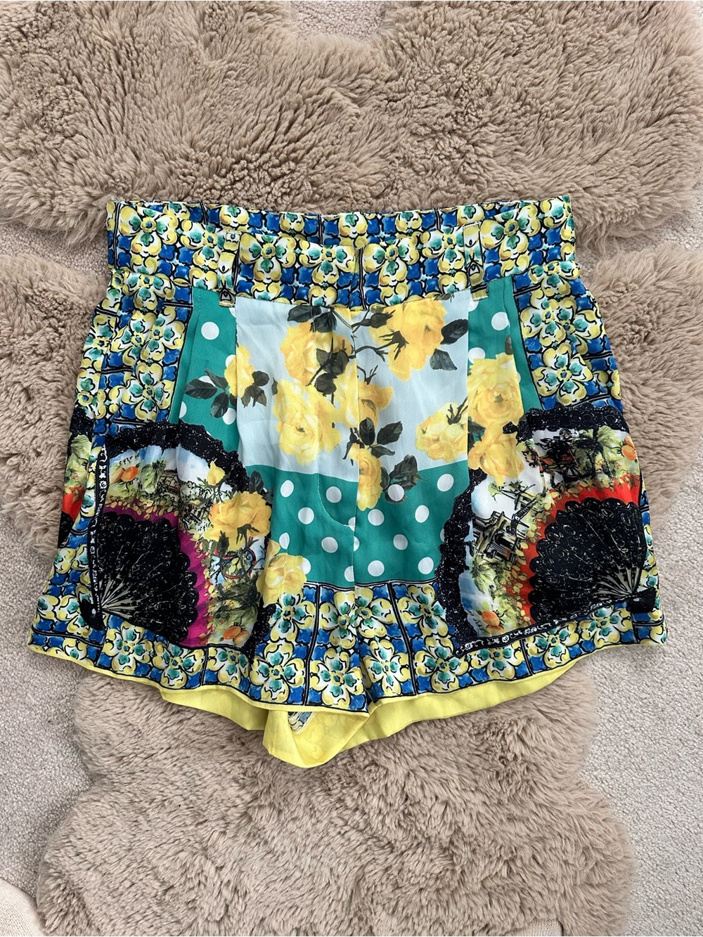 Floral Patchwork Yellow & Green Women's Shorts